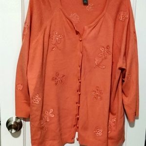 Josephine Chaus Floral Embroidered Cardigan in Orange